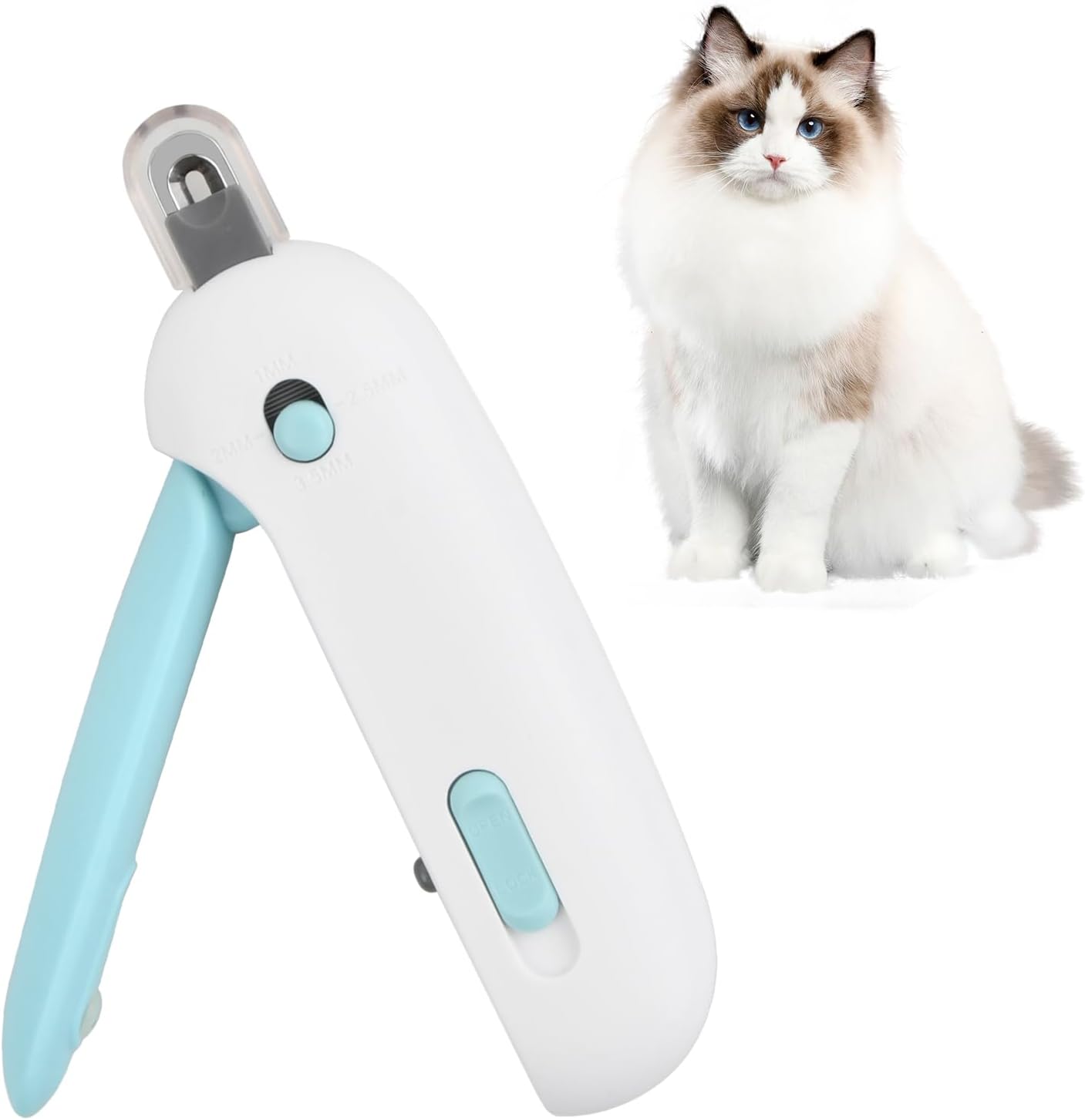 Cat Nail Clippers with Nail File, Professional Cat Claw Clipper with Safety Guard and Safety Lock, Adjustable Aperture Cat Nail Trimmer for Small Cats Puppies Small Animals