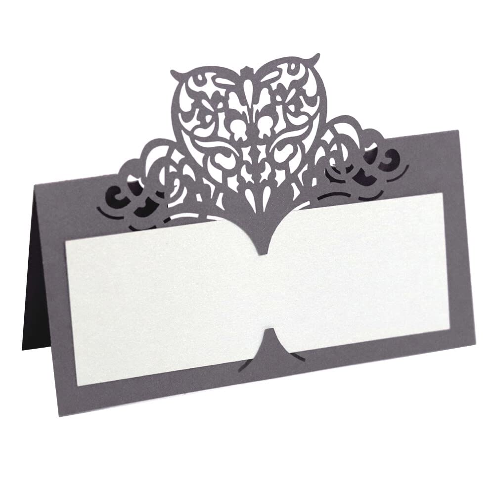 Love Heart Place Cards, 50 Pcs Hollow Out Wedding Table Cards Name Place Cards for Table Setting Wedding Party Supplies, Silver Charcoal