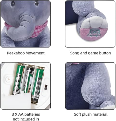Image of Peek-a-Boo Elephant Stuff Toy for Baby, Toddlers and Kids | Musical Soft Plush Elephant Toy with Flappy Ears & Singing Feature | Interactive Cuddly Teddy for Boys & Girls