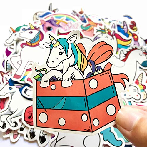 CHNLML Cool Sticker 50pcs Random Music Film Vinyl Skateboard Guitar Travel Case Sticker Door Laptop Luggage Car Bike Bicycle Stickers(Not Random) (Cute Unicorn) - Thumbnail 2