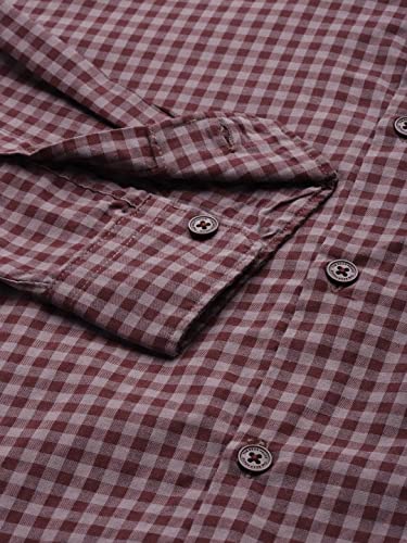 Image of THE BEAR HOUSE Men's Maroon Cotton Slim Fit Button-Down Casual Shirt