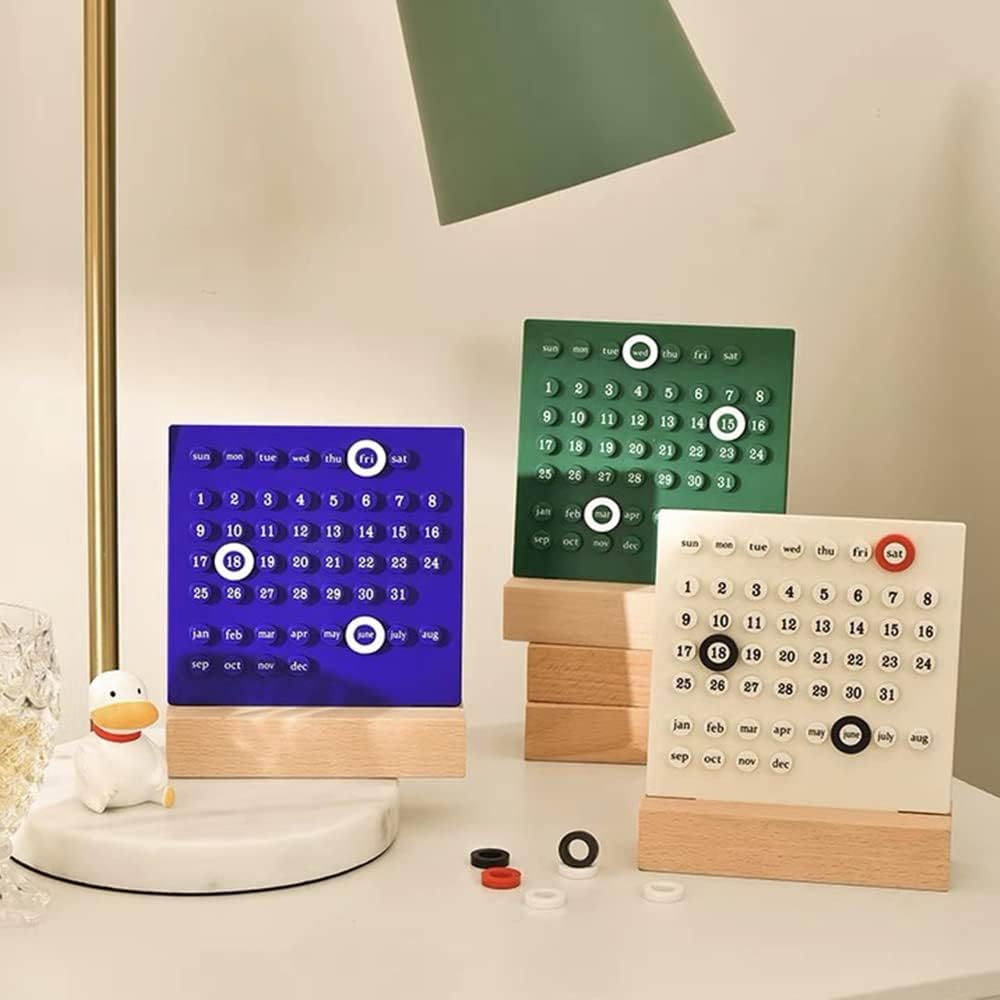 Wooden Desk Calendar - Perpetual Planner Calendar with DIY event stickers - Unique Gifts,Month Date Display, Desk Decorations for Office, Desk Accessories Aesthetic, Cute Desk Decor (Green) image 2