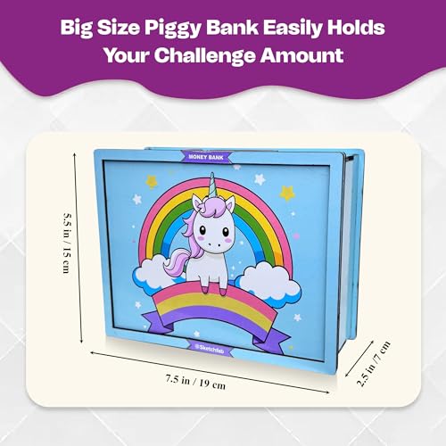 Image of Sketchfab Money Saving Box for Adult 100000, Wooden with Savings Tracker Bank Kids, Smart Piggy Bank, Box, Coin Box,Gullak Saver,Piggy Rs100000 Home Deal Gift Man, Women (Unicorn Blue)