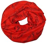 thb Richter Damen Loopschal Schlauchschal Rundschal mit Musiknoten Notenschlüssel für Musik-Veranstaltungen Chor Konzert Philharmonie Orchester Musiker Künstler Freizeit Rot Red