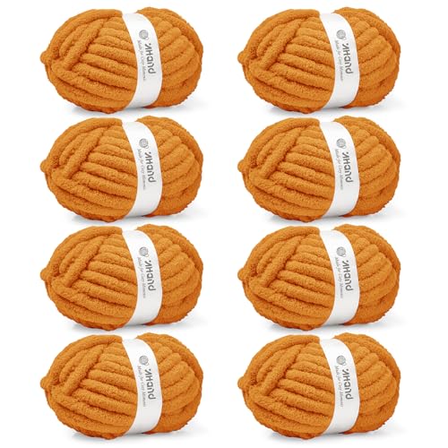 Image of Inhand Orange YellowChunky Chenille Yarn for Hand Knitting,Thick Bulky Fall Decor Blanket Yarn for Crocheting,Soft Fluffy Yarn for Autumn Crochet Gifts for Women /Beginners,8 Pack (29.5Yds /8.4oz Each)