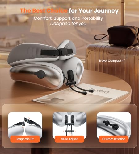 Restnature Neck Pillow for Traveling, Travel Pillows for Airplanes, Adjustable Neck Pillow Airplane Travel Essentials - 2 Layer Patented | Inflatable Air Loop & Memory Foam for 360° Ergonomic Support - image 9