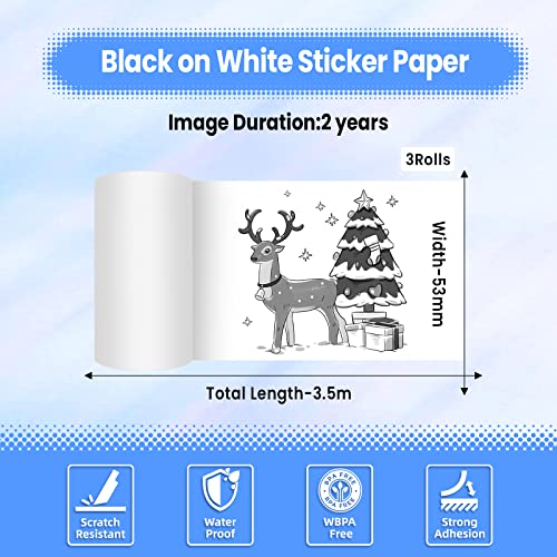 Image of Phomemo 2 inch Adhesive Sticker Printer Paper Thermal Labels, White | 3 Rolls 53mm for Phomemo M02 /M02S /M02 Pro /M04S Pocket Bluetooth Thermal Printer, 50mm x 3.5m