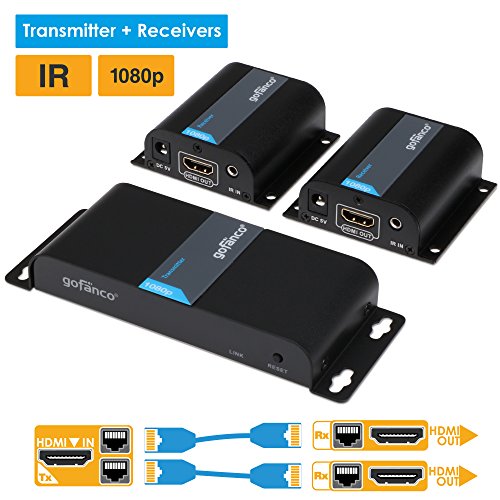 Gofanco 130Ft 1080P 1X2 2 Port Hdmi Extender Splitter Over Cat5E/Cat6/Cat7 Ethernet Cable With Ir Remote Control, 1 In 2 Out Hdmi Distribution Amplifier Up To 40M (130 Feet) 1080P 60Hz (Hdmiextsplit) #TOP1