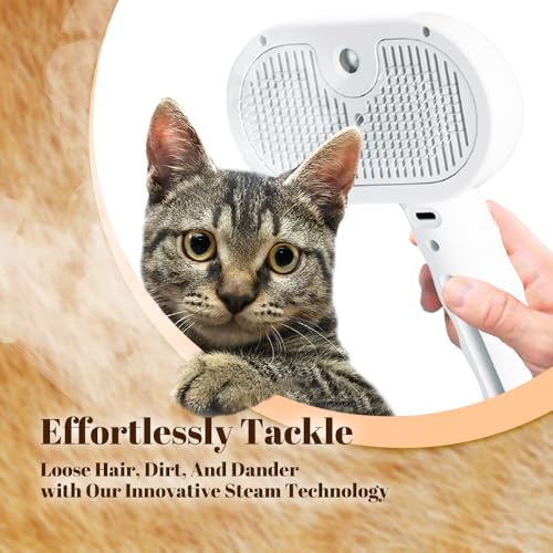 Image of Cat Steam Brush, 3 in 1 Pet Spray Hair Removal Comb for Shedding & Grooming, Pet Grooming Brush with Spray, One-Click Release Button and Tank, Spritz Defur Comb for Cats Dogs, Effective(White)