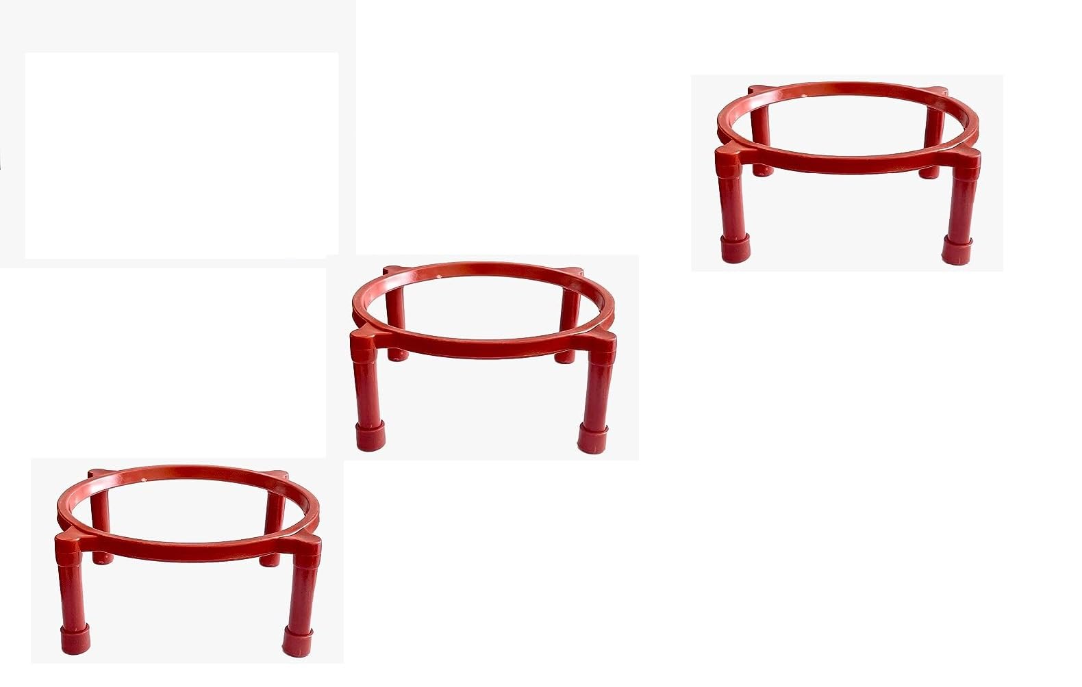 3 Pcs Caiuse Durable Multipurpose Matka Stand, Pot Stand, Flower Pot Stand Extra Strong Quality No Rusting 70Kgs Weight Capacity (Red Pack of 3)