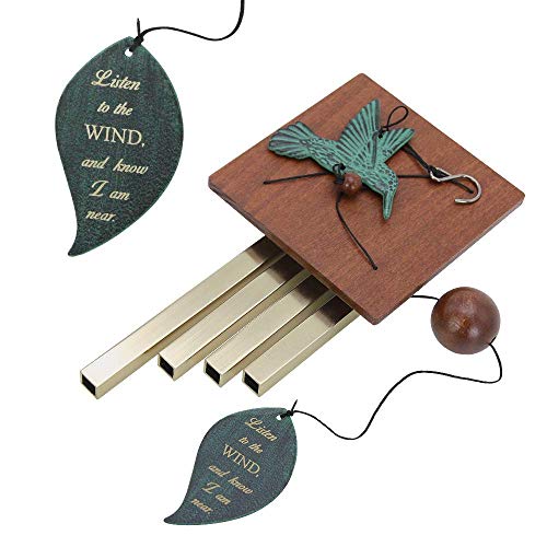 Image of ASTARIN Hummingbird Wind Chimes Personalized, Small Memorial Wind Chimes Outdoor, Wind Chimes with 4 Square Metal Tubes for Patio Home Yard Housewarming Hanging Decor,Bird Collection