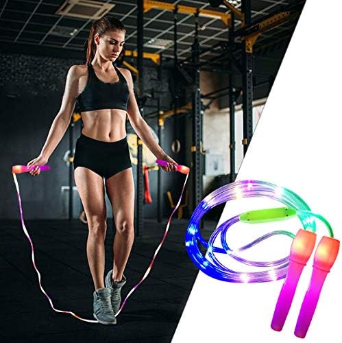 ANBET 2 Pack LED Light Up Jump Rope Adjustable Length and Three Light Modes Speed Skipping Rope for Kid, Light Show, Fitness
