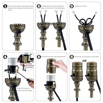 Lamp Rewire Kit,Lamp Socket Replacement Kit,Antique Brass Light Socket with Matching Electric Cord Set,DIY Lamp Making Kit Lamp Wiring Kit with All Essential Hardware (Bronze, 1)