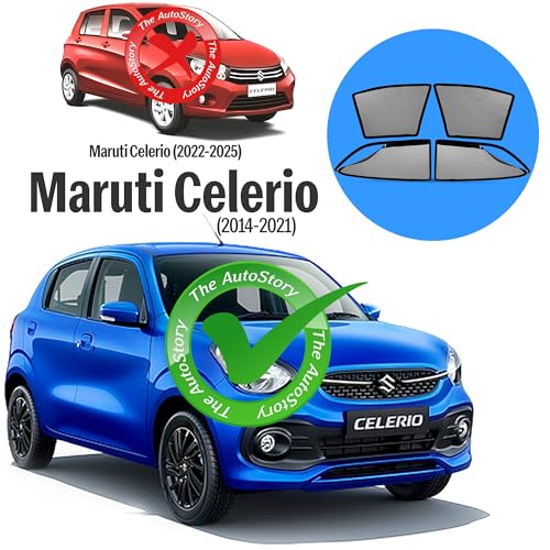 Image of AutoStory Magnetic Car Sunshade for Celerio 2022-2025 | Front Half Cut for Mirror Visibility + Rear Full Coverage with Zipper | Heavy Heat & UV Protection | Privacy Side Window Curtains Shades