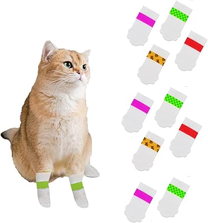 Disposable Cat Shoes【40 Pieces】 Disposable Cat Boots to Prevent Scratching Disposable Pet Shoes Covers Waterproof for Cat Claw Care Anti Scratch Bathing (L)