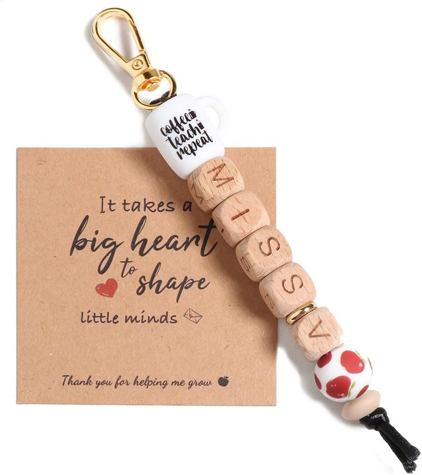 Initial A- Z Teacher Appreciation Gifts for Women,Handmade Thank You Teacher Keychain Gifts for Her