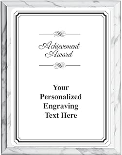 Crown Awards Achievement Award Plaque Award, 6x8 Personalized Recognition White Metal Trophy Plate On White Marble Plaque with Custom Engraving Prime