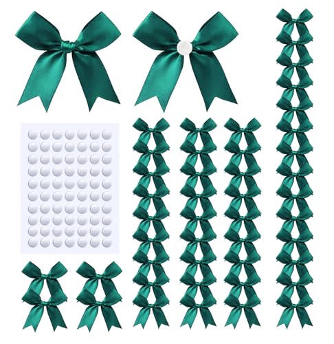 TIMESEEK 60Pcs Emerald Green Gift Wrap Bows 3.3 Satin Ribbon Bows for Gift Wrapping Large Size Bows for Treat Bags Baby Shower Birthday Wedding Xmas Party Decors Valentines Gift Bags DIY Crafts