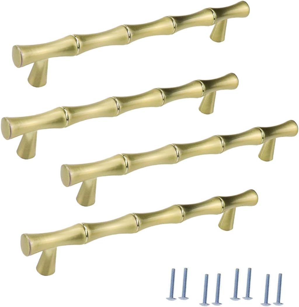 Bitray Bamboo Shape Pull Handle Cabinet Handles Zinc Alloy Brass Drawer Pull 2.5" Hole Spacing Retro Bronze Drawer Pulls for Cabinet Closet and Cupboard -5pcs