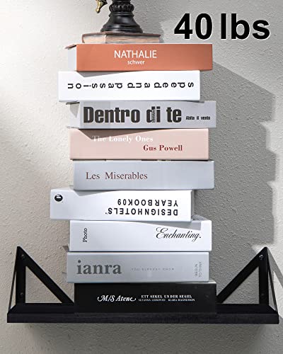 Bayka Floating Shelves For Bedroom Decor, Rustic Wood Wall Shelves For Living Room Wall Mounted, Hanging Shelving For Bathroom, Laundry Room, Small Shelf For Plants, Books(Black,Set Of 3) #TOP4