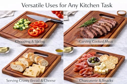 Image of Teak Wood Chopping Board | Solid Wooden Cutting & Serving Tray | Large, Durable, Natural Finish