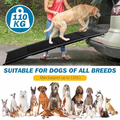 Hunderampe, 180 x 50cm Hunderampe Auto Klappbar, rutschfest Hunderampen für Autos, LKWs und SUV, bis 110 kg, Rampe Hund für Große und ältere Hunde, Aluminiumrahmen, Extra Lang