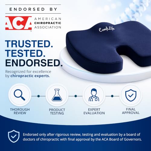 Image of ComfiLife Extra Large Gel & Memory Foam Seat Cushion - Doctor Recommended Office Chair Cushion, Car Seat Cushion - Back & Sciatica Pain Relief - Wide Seat Cushion for Big & Tall (Navy Blue)