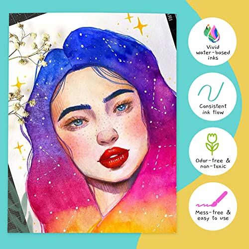 Chalkola Watercolor Brush Pens For Lettering, Coloring, Calligraphy - Set Of 28 Colors, 15 Water Color Painting Pad & 2 Paint Brush Markers - Drawing Art Supplies For Kids, Adults, Professional Artist #TOP4