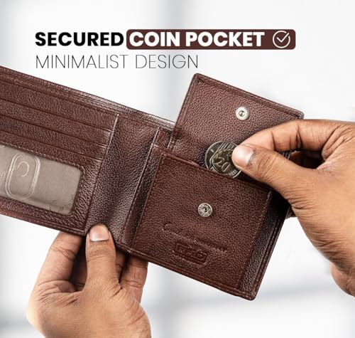 Contacts Wallet for Men Leather Original | Stylish Purse with RFID Blocking | Card Holder Slots ID Window Coin Pocket and 2 Cash Compartments | Gift for Man (203-Brown) 4 51DIquFHWEL