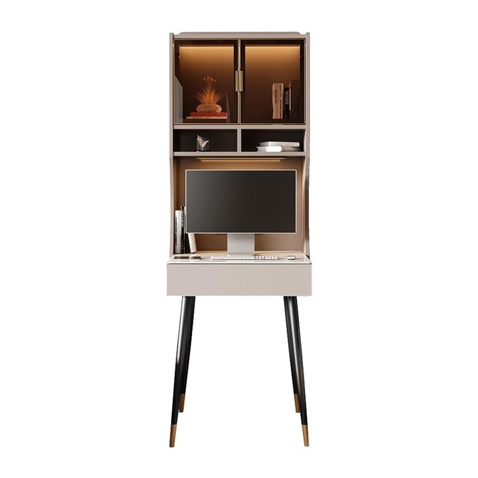 Nowoczesne Nowoczesne biurko do nauki z nadstawką i szufladą, na laptopa 24,8" półkami stacją ładującą Stół komputerowy