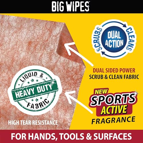 Image of BIG WIPES Heavy Duty Industrial Hand Cleaning Wipes, Textured Scrubbing Degreaser Wipes for Mechanics and Tool Cleaner - 40 Count Canister (2 Pack)