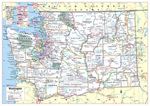 Printable Map Of Washington State Cool Owl Maps Washington State Wall Map Large Print Poster Rolled  (Laminated 34"X24"): 0680138571339: Amazon.com: Office Products