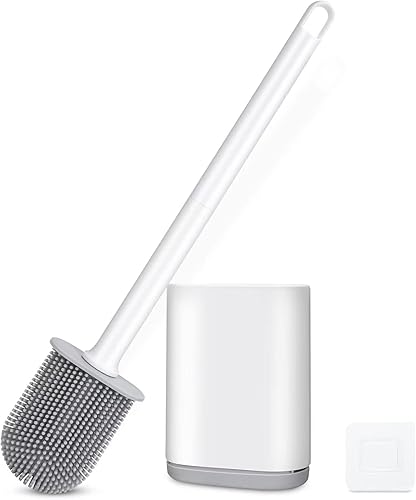 Miniatura 7 de Cepillo de inodoro de silicona y soporte flexible de limpieza eficiente cepillo de inodoro montado en la pared con cabezal de cepillo de mango largo