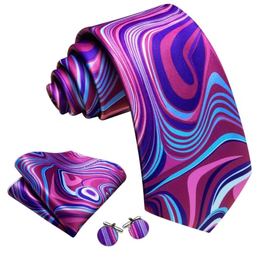 Image of Barry.Wang Designer Mens Tie Sets Silk Necktie Pocket Square Cufflinks