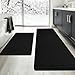 ACCUMTEK Striped Chenille + Upgraded Waffle Bath Mat Set 2Pcs Each, Black Non-Slip Absorbent Boho Farmhouse Rugs, Machine Washable for Bathroom Bedroom Kitchen