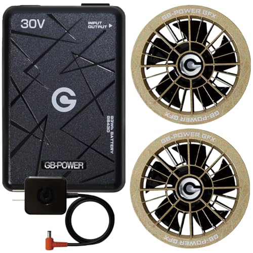 [���M�W���p��] GB430 + GFX �󒲍�ƕ� 30V �o�b�e���[ �t�@���Z�b�g ��e�� �󒲃E�F�A �t�@���t���E�F�A �t�� ��ƒ� ������ �M���Ǒ΍� �����΍� �������[�J�[ GB-POWER (�u���b�N×�S�[���h)