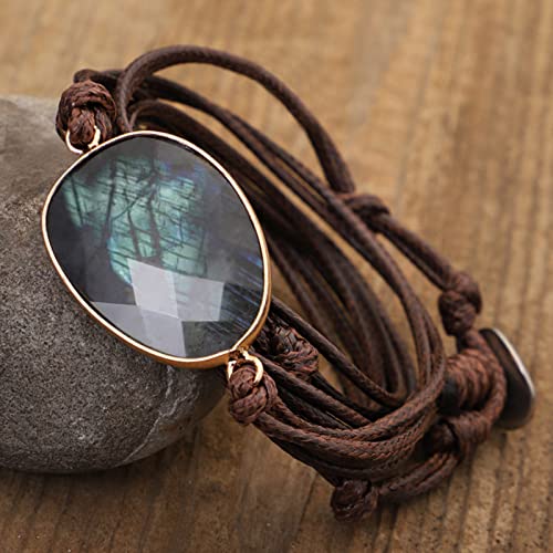 Image of Plumiss Women Boho Handmade Natural Stone Crystal Leather Bead Wrap Bracelets Collection