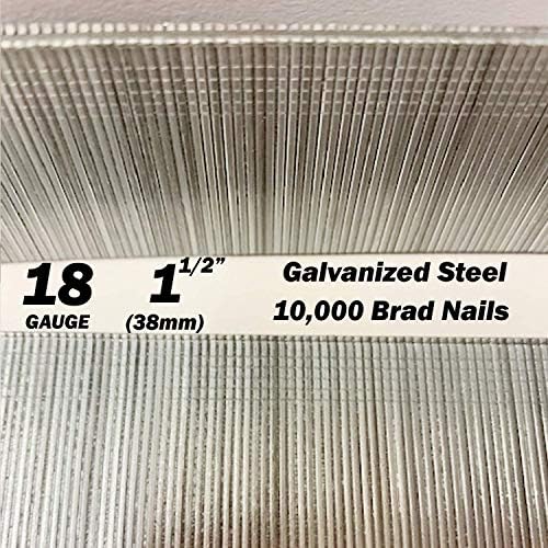 Jewel City Tools 10,000 Galvanized Steel 18 Gauge 18Ga 1-1/2" 38mm Brad Nails F38 18G 1 1/2" Inch Long