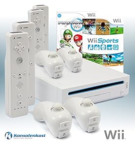 Wii Konsole mit Mario Kart, Wii Sports, 4 Remotes und allem nötigen Zubehör