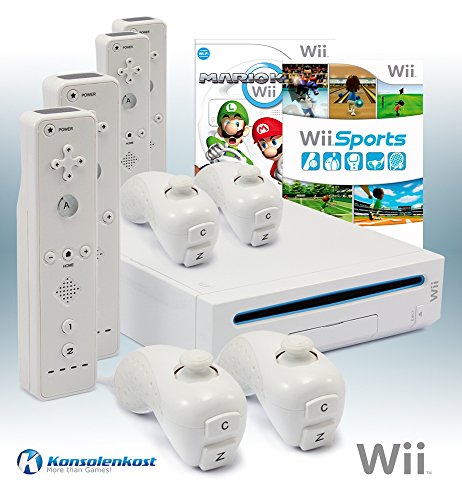 Wii Konsole mit Mario Kart, Wii Sports, 4 Remotes und allem nötigen Zubehör
