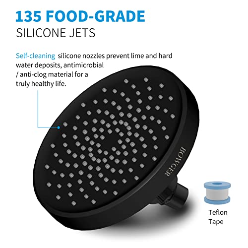 Shower Head - High Pressure Rain Fixed Showerhead - 6" Large High Flow Booster - With Anti-Clog & Self-Cleaning Silicone Jets – Tool-Free Installation - For Bathroom Replacement Upgrade (Matte Black) #TOP1
