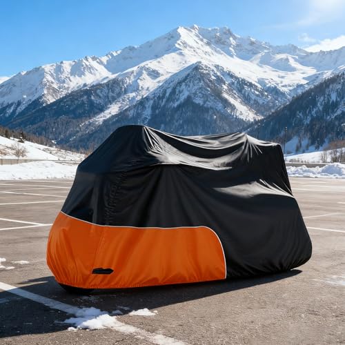 Image of Motorcycle Cover Heavy Duty 300D Waterproof for Touring Ultra | Fits for Harley Davidson Ultra Ltd, Road Glide Ltd, Honda Goldwing, BMW, Indian Motorcycle Accessories, 110 Inch Black