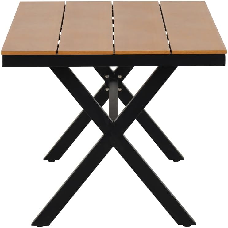 Contemporary Outdoor Set with PE Rattan Chairs and Plastic Wood Table,Suitable for Gardens and Lawns (Brown + HDPE + American Design + American Traditional)