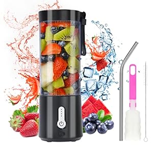 YKUNIR 15oz Mini Blender USB Rechargeable Personal Blender with 6 Blades, Black, Food-Grade Material, Easy to Clean and Operate, Safety Protection System