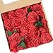 Produktbild Künstliche Blumen, ACDE Künstliche Rosen 25 Stück Gefälschte Schaum Rosen Echt Schauend mit Blatt und Verstellbarem Stiel für DIY Hochzeit Blumensträuße Braut Party Zuhause Dekorationen (Rot)