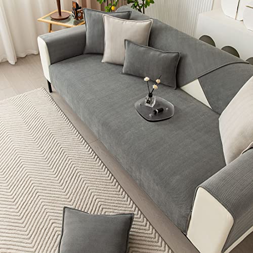 Vctops Farmhouse Chevron Stripe Sofa Slipcover Furniture Protector Solid Color Sectional Couch Cover Non Slip Soft Sofa Cover For Dogs, Cats, Children, Pets (Grey,28"X28") #TOP5