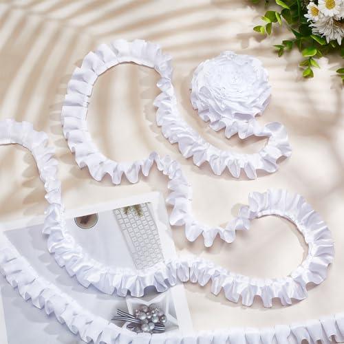 MAYJOYDIY 20m 2.5cm White Satin Ruffle Trim Fabric Trims Satin Pleated Lace Ribbon Vintage Edging Trimmings Fabric for Curtain Sewing Craft Wedding Dress DIY Decor Applique - Image 4