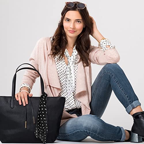 2 Pcs 1950S Chiffon Scarf Dot Retro Scarf Square Vintage Neckerchief, Black,White, Large #TOP3