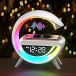 Atmosphere Lamp with Wireless Charger, 15W Led Alarm Clock Dimmable Ambient Light Smart Table Lamp with Bluetooth Speaker Dazzling Running Lights 13 Modes Lights for Adults Kids Office Bedroom