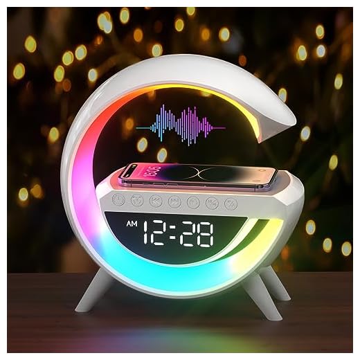 AtmosphäRenlampe 15W Drahtloses Ladegerät Atmosphäre Lampe Led Wecker Smart Tischlampe mit Bluetooth-Lautsprecher Dazzling Running Lights 13 Modi Lichter für Erwachsene Kinder Büro Schlafzimmer